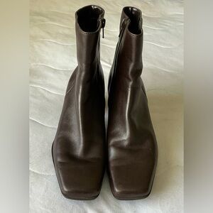 Vintage Nine West Brown Leather Ankle Boots Square Toe Block Heel 90s Y2K Sz 7.5